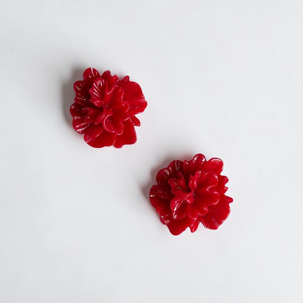 Red Statement Flower Stud Earrings